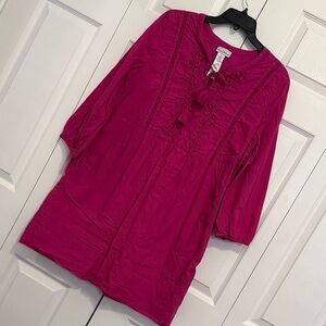 Women’s Magenta Embroidered Tunic Dress